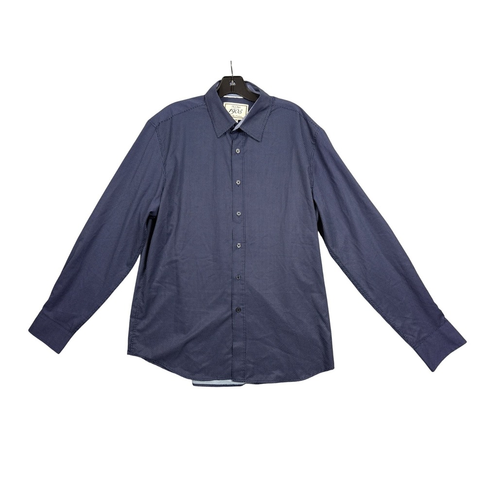 Jos A Bank 1905 Tailored Fit Navy Blue Micro Dot Stretch Dress Shirt Mens L